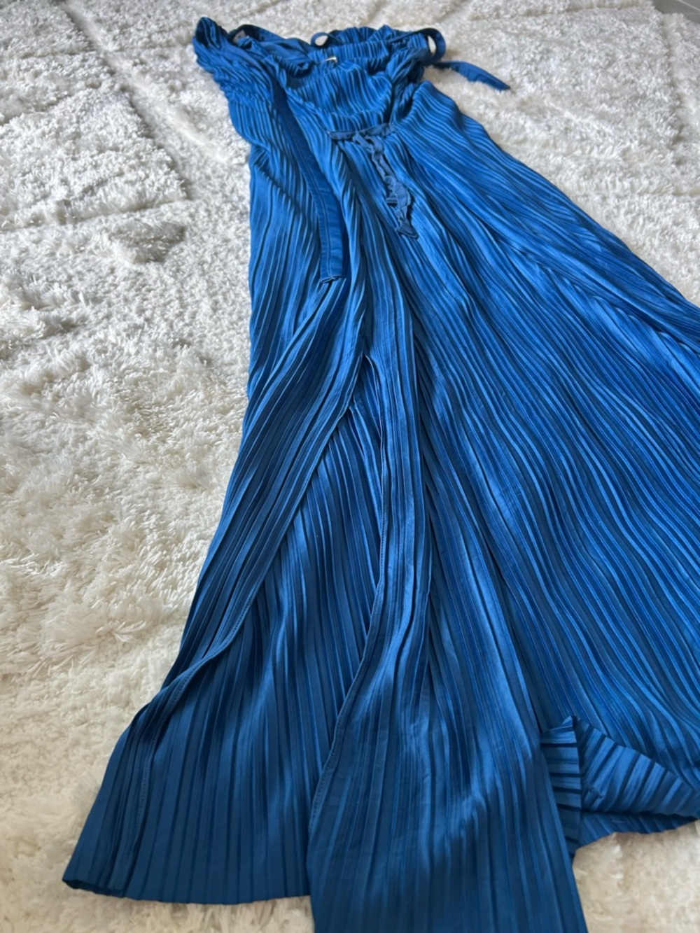 Atlein Plisse Midi Dress Sleeveless Pleated Blue - Picture 10 of 15